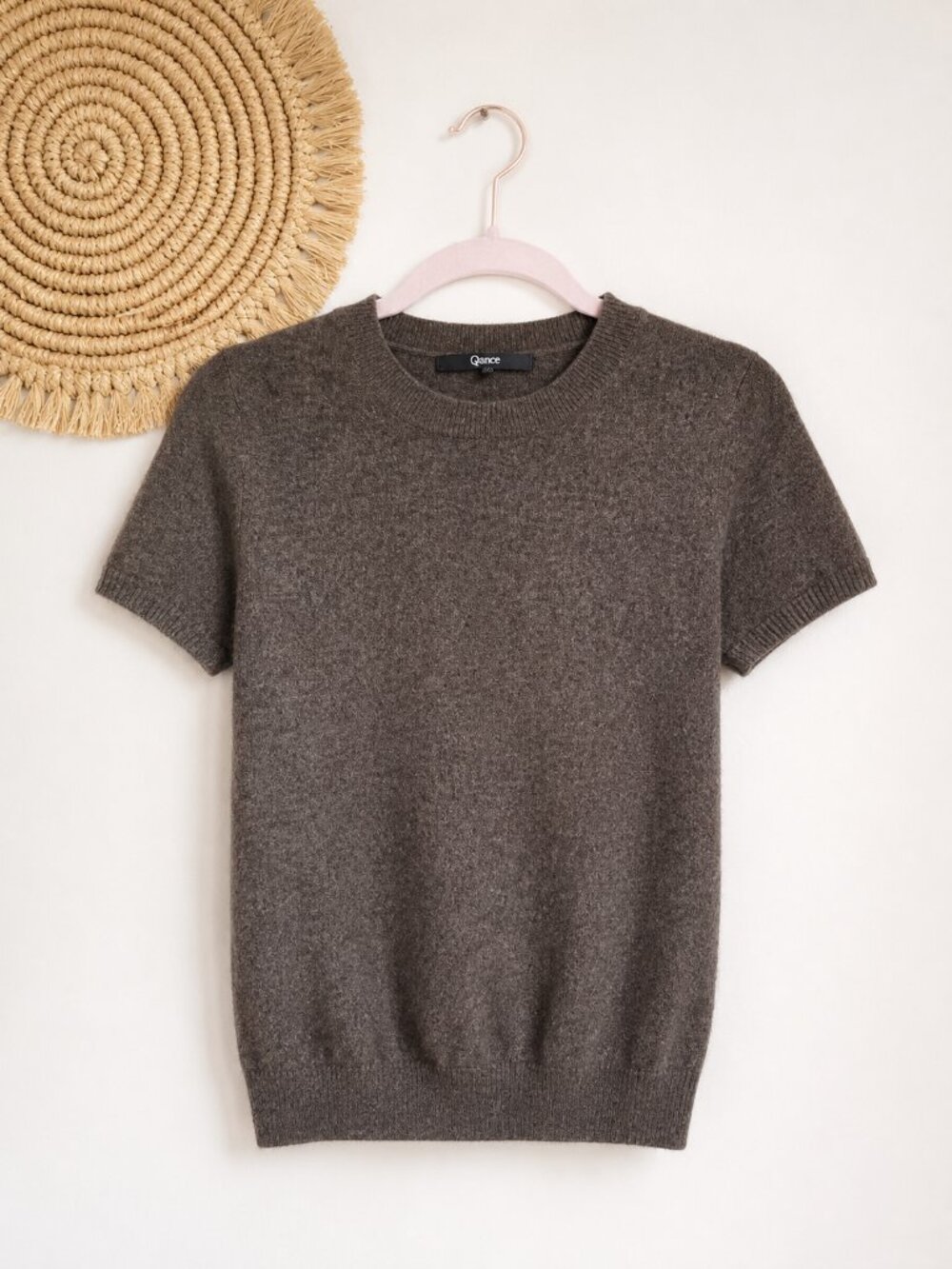 Quince Mongolian 100% Cashmere Brown Short Sleeve Sweater Tee SZ Small Preppy - Picture 9 of 9